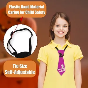 Halloween glitter tie for kids with purple sequins, ghost print and adjustable elastic band