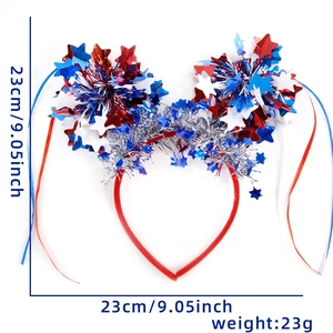 Detail view of USA Independence Day headband with red, white, and blue stars and ribbons