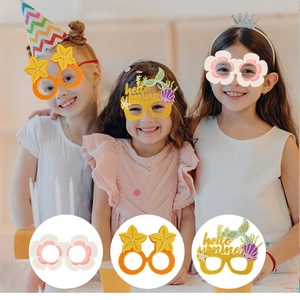 Funny summer party glasses set featuring mermaid tails, starfish and flower themed designs