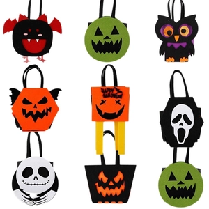 Set of 9 Halloween felt gift bags featuring pumpkin, ghost, and bat designs for trick or treat