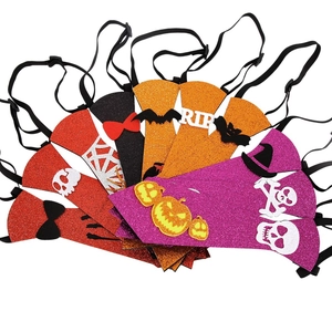 Glitter felt Halloween neckties set featuring skulls, pumpkins and bats with elastic straps
