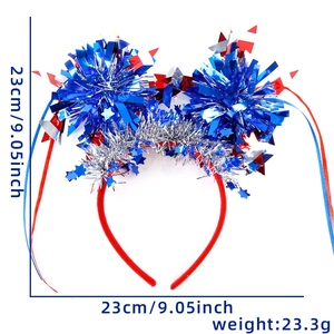 Detailed view of USA Independence Day headband with red white and blue tinsel and stars