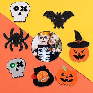 Halloween LED glowing brooch set with felt pumpkin skull and bat designs for party decor