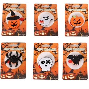 Set of 6 glowing Halloween felt badges featuring pumpkin, ghost, and bat designs