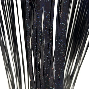 Black laser fringe curtain with holographic glitter for birthday party background decor