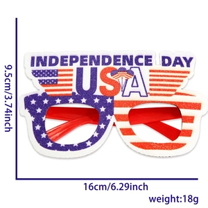 Detailed dimensions of USA Independence Day party glasses showing 16cm width and 9.5cm height