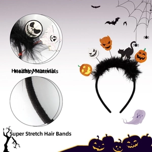 Halloween feather headband with pumpkin, ghost and bat cartoons for party costume