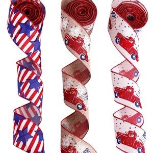 Independence Day ribbons with red truck, stars and stripes designs for gift wrapping