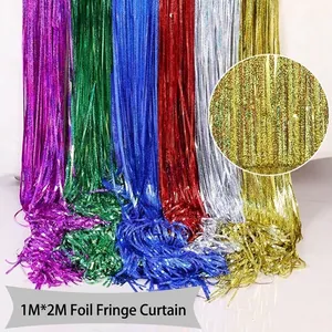 Colorful 1x2m metallic laser rain silk curtain fringe for party background decoration