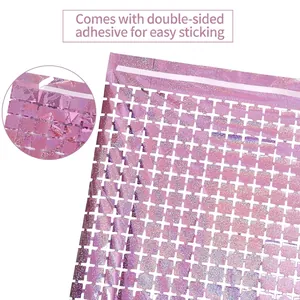 Laser pink square foil fringe curtain 1x2m with adhesive strip for party backdrop