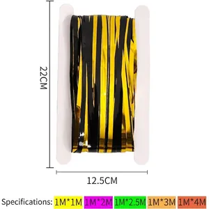 Black and gold Halloween party foil fringe curtain backdrop decorations in various sizes