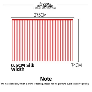 Size chart for red tinsel fringe table skirt, 275x75cm dimension for party decoration