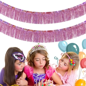 Pink holographic foil fringe garland for birthday party decoration and backdrops