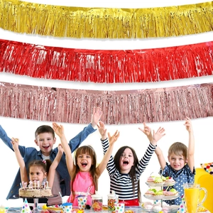 Metallic Tinsel Fringe Curtain Banner For Party Backdrop Birthday Wedding Festive Wall Decoration PET Streamer Garland Decor