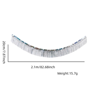 Silver laser fringe garland detail with dimensions 2.1m length and 20cm height specification