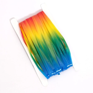 Detail von Regenbogen-Fransenvorhängen auf Karton für festliche Party-Dekorationen