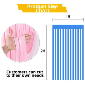 Size chart for Macaron fringe curtain measuring 1m by 2m for party wall decoration
