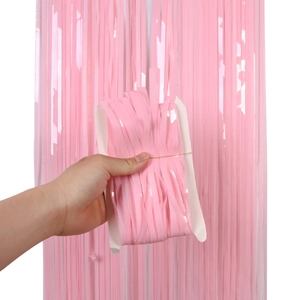 Metallic macaron pink fringe curtain for birthday party backdrop and wedding decoration