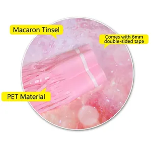 Pink Macaron PET foil fringe curtain with 6mm adhesive tape for party wall decoration