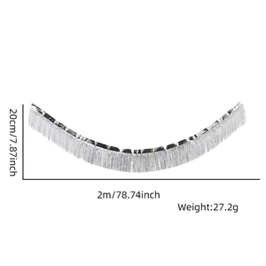 Silver fringe tinsel garland for party backdrop, size 20cm by 2m for festive decoration