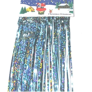 Laser blue Christmas tinsel garland hanging decoration with iridescent foil shimmer finish