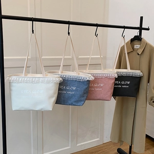 Trendy Lace Trim PU Leather Tote Bag For Women Large Capacity EVEA GLOW Letter Print Summer Shoulder Bag Casual Handbag