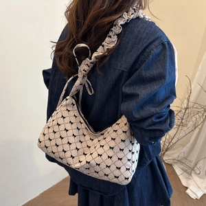Sac à bandoulière à imprimé nœud avec bretelles volantées et tissu à carreaux crème chic
