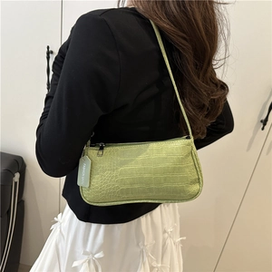 Stylish light green faux crocodile leather underarm bag for women with fashion tag