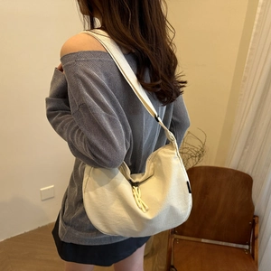 Minimalist cream white canvas crescent crossbody bag for women casual daily style