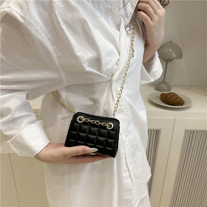 Chic black mini quilted crossbody bag with gold chain strap for elegant women fashion