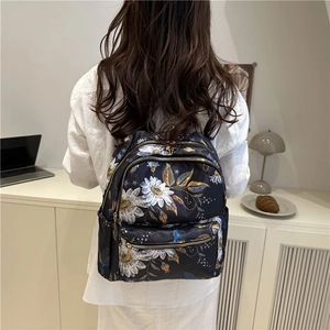 New Chinese style backpack with floral prints and multi-zipper compartments for women