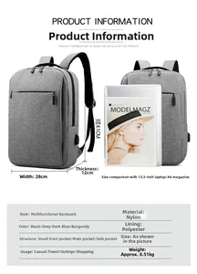 Detailed internal structure and dimensions of this gray nylon backpack with multi-pockets