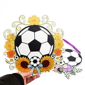 Soccer wooden hanging sign with sunflower floral decor and blue bow for 2026 World Cup party