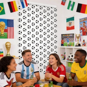 Vertical black and white soccer ball tassel curtains for fan party venue decoration