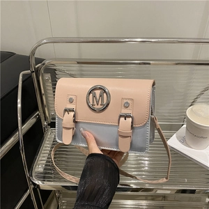 Sac Bandoulière Mode en Cuir PU Bloc de Couleur Pour Femmes Avec Logo M Métallique Double Boucle Petit Sac Carré Pour Quotidien