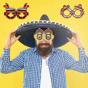 Cinco de Mayo party paper glasses set featuring alpaca and sombrero cactus designs