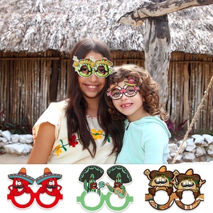 Cartoon paper glasses set with avocado and taco designs for Mexican Fiesta party props
