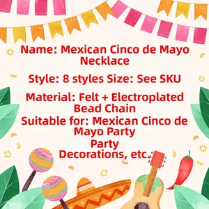 Cinco de Mayo party necklace set with felt flower skull and chili pepper pendants