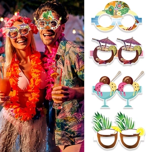6-pack of Hawaii themed paper party glasses featuring tropical beach designs and pineapples