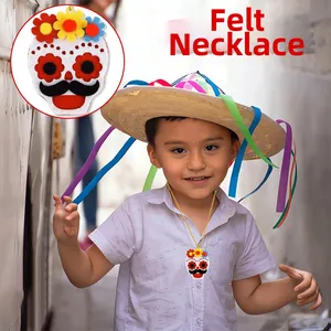 Detailed close-up of a festive skull felt necklace for Day of the Dead celebrations