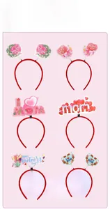 Detailed grid view of six festive Mother's Day boppers with carnation and heart designs