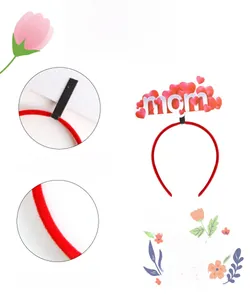 Detail view of red Mother's Day headband with mom heart design in soft felt material
