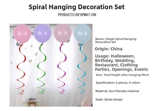Detail showing colorful party swirl decorations with 90cm hanging height in pastel tones