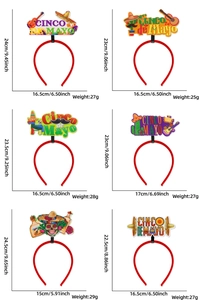 Detailed view of six Cinco de Mayo headbands with felt sombreros and guitars