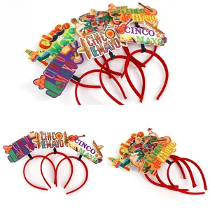 Detailed close-up of Cinco de Mayo headbands with cactus and sombrero felt elements