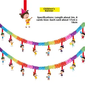 Détail d'une banderole en papier de 3m avec des enfants de dessins animés jouant de la musique