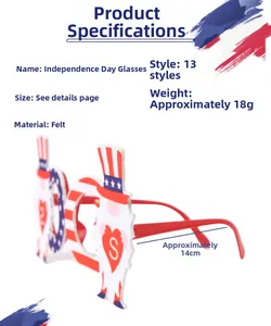 Detail view of Independence Day themed glasses with felt star flag design and dimensions