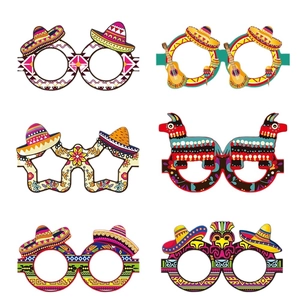 Set of 6 colorful Mexican fiesta paper glasses with sombrero and piñata designs