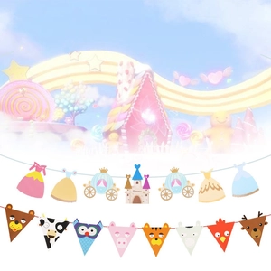 Banderoles en papier château de princesse et animaux pour décoration de fête d'enfants