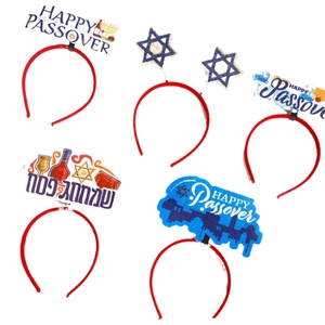 Set of five Happy Passover headbands with Star of David and Hebrew festive designs